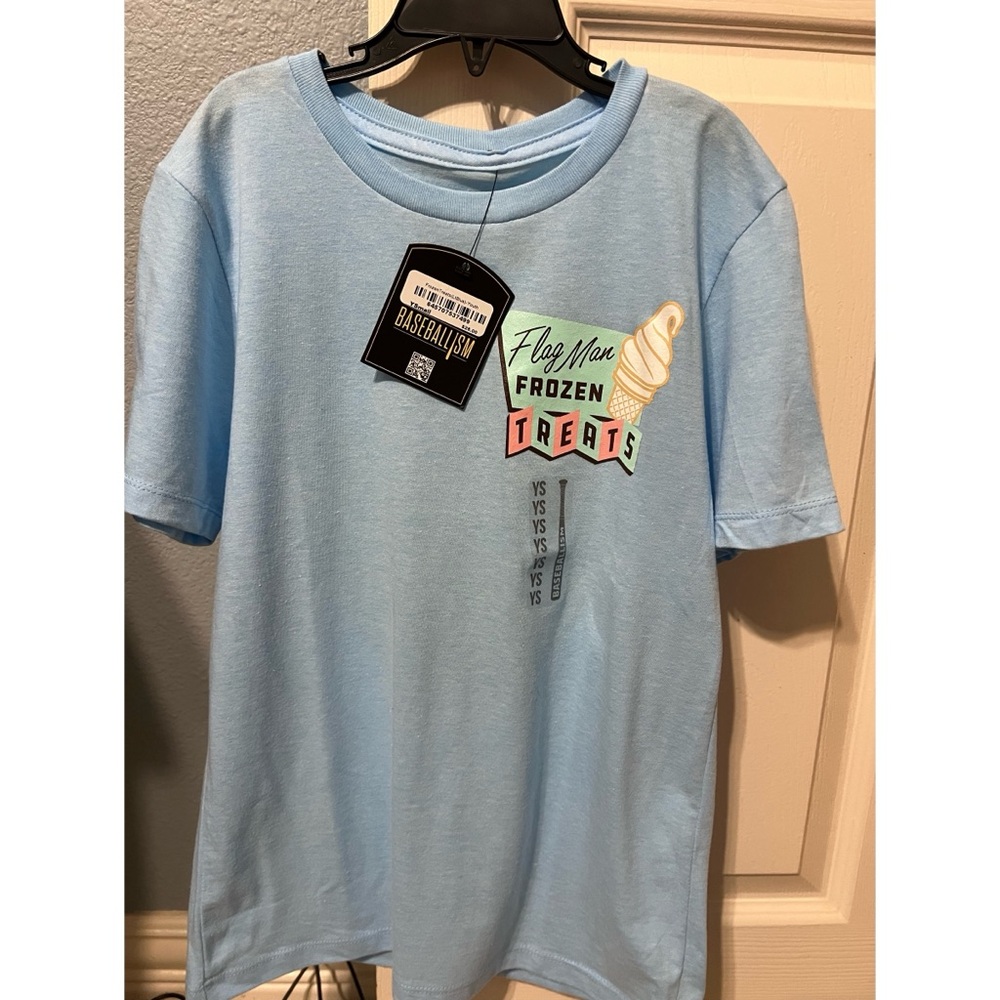 Light Blue Baseballism Graphic Tee with Ice Cream Treat Design